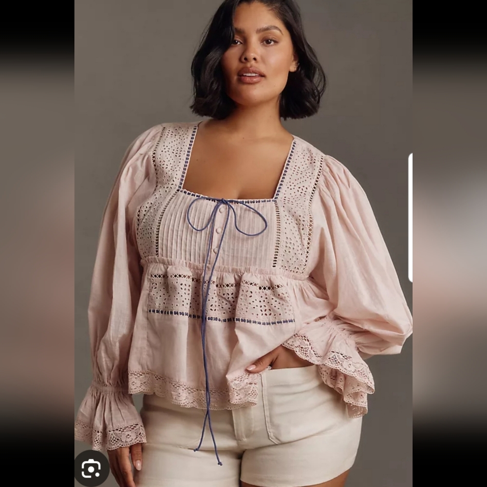 Anthropologie Sz M Billowy Peasant Blouse Rose/blush Colour - Picture 4 of 10